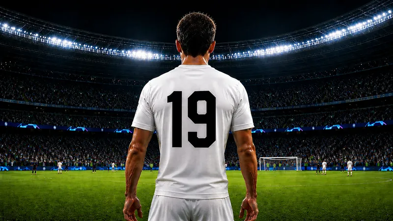 Fußballspieler mit der Rückennummer 19 im Stadion
