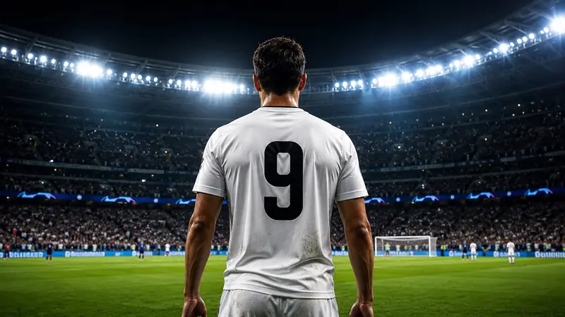 Fußballspieler mit der Rückennummer 9 im Stadion